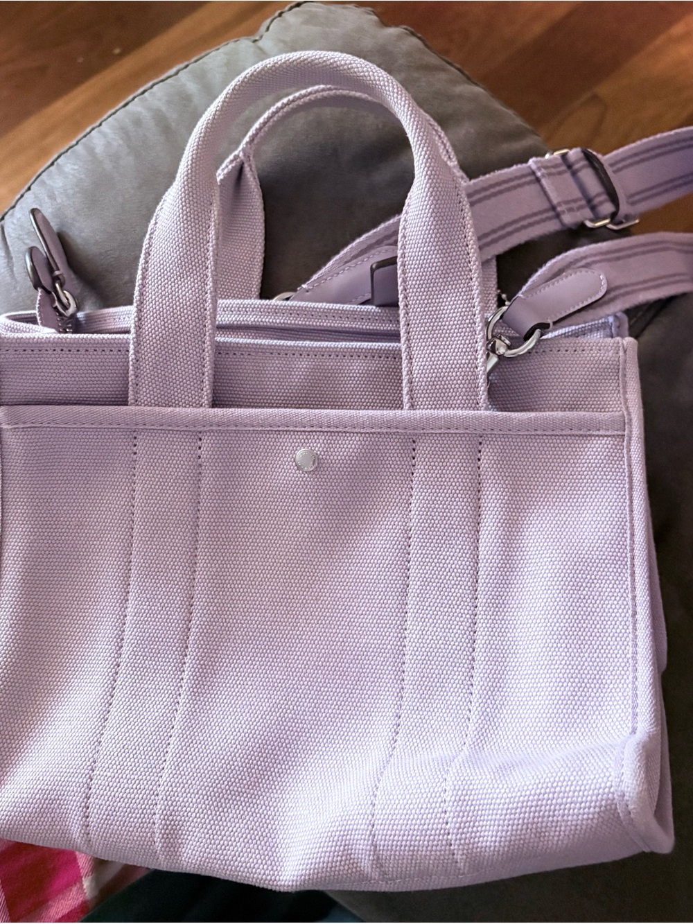 Coach Lavender Canvas Tote with Embroidered Logo - Picture 4 of 5
